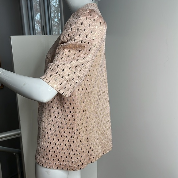St. John Sz 10 Peach Pink Knit Single Button Puff Short Sleeve Cardigan Sweater - Picture 7 of 9